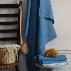 Serviette de bain en lin - Nid d'abeille - Bleu Paros