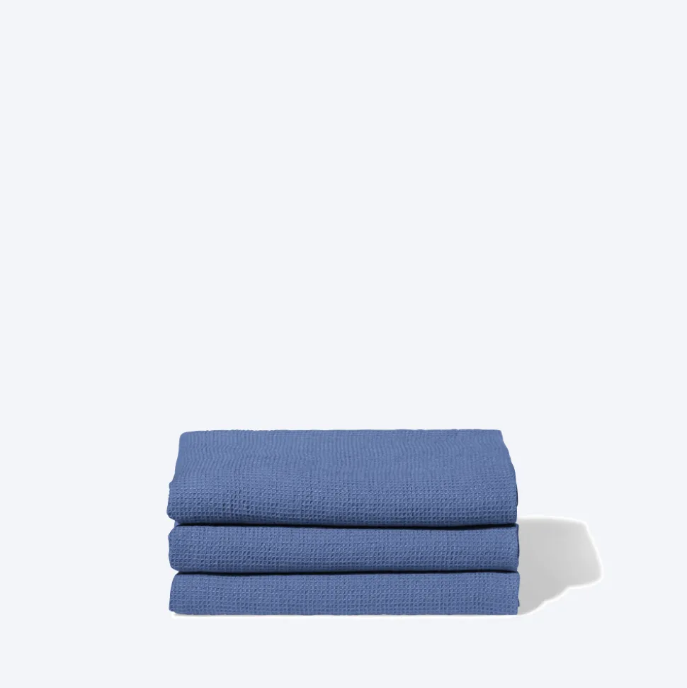 Serviette de bain en lin - Nid d'abeille - Bleu Paros
