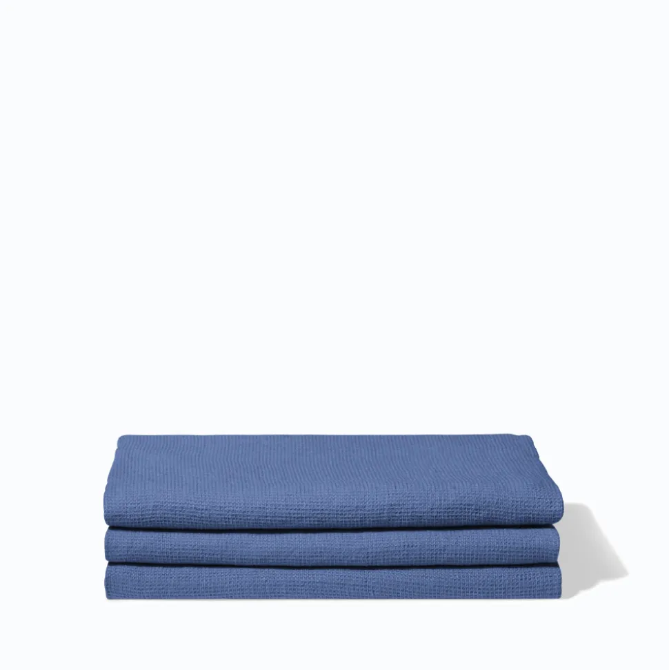 Serviette de bain en lin - Nid d'abeille - Bleu Paros