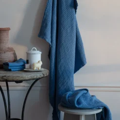 Serviette de bain en lin - Waffle - Bleu Paros