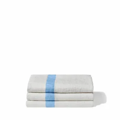 Serviette de bain en lin - Nid d'abeille - Bande Bleu Tyrrhénien