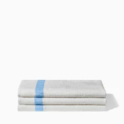 Serviette de bain en lin - Nid d'abeille - Bande Bleu Tyrrhénien