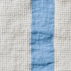 Serviette de bain en lin - Nid d'abeille - Bande Bleu Tyrrhénien