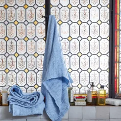 Serviette de bain en lin - Waffle - Bleu Tyrrhénien