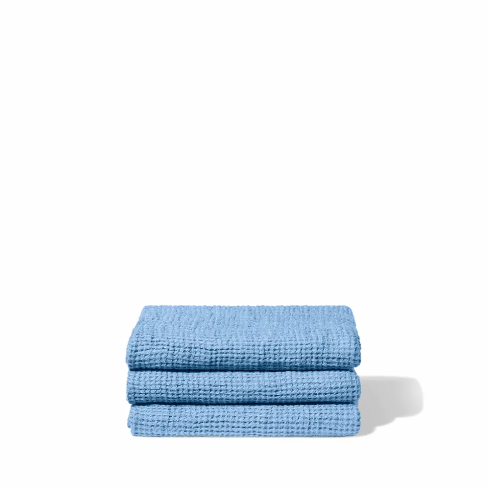 Serviette de bain en lin - Waffle - Bleu Tyrrhénien