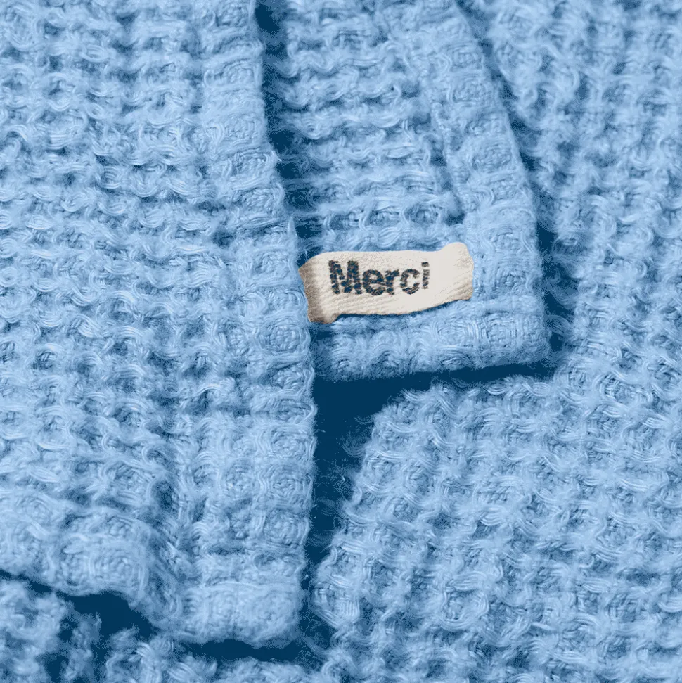 Serviette de bain en lin - Waffle - Bleu Tyrrhénien