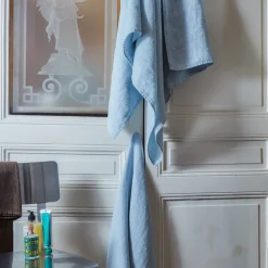 Serviette de bain en lin - Nid d'abeille - Bleu Tyrrhénien