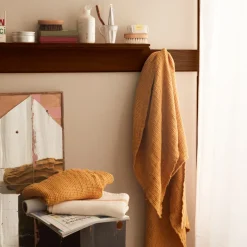 Serviette de bain en lin - Waffle - Jaune Asahi