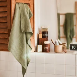 Serviette de bain en lin - Nid d'abeille - Vert Komorebi