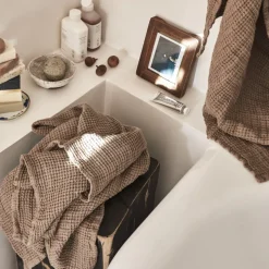 Serviette de bain en lin - Waffle - Brun Cha Iro