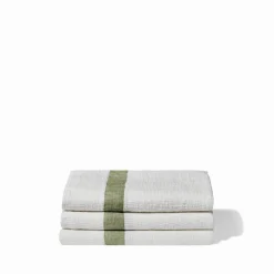 Serviette de bain en lin - Nid d'abeille - Bande Vert Komorebi