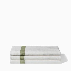 Serviette de bain en lin - Nid d'abeille - Bande Vert Komorebi