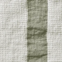 Serviette de bain en lin - Nid d'abeille - Bande Vert Komorebi