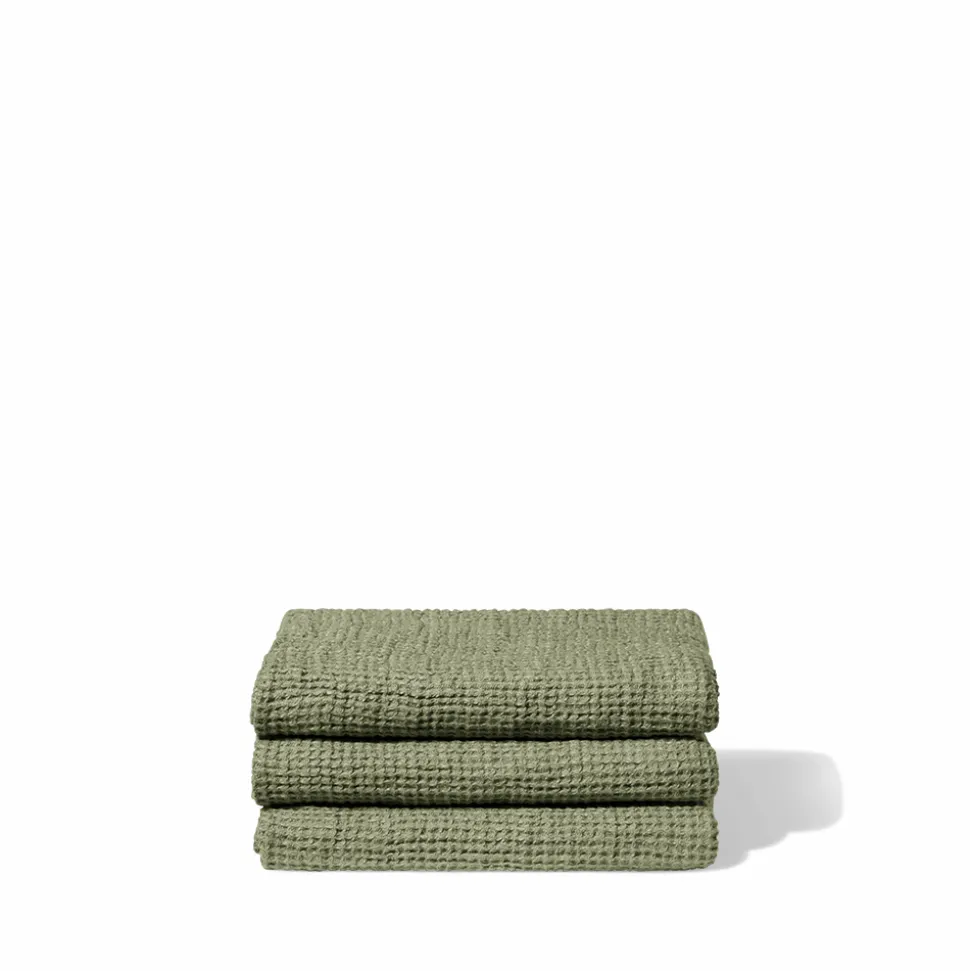 Serviette de bain en lin - Waffle - Vert Komorebi