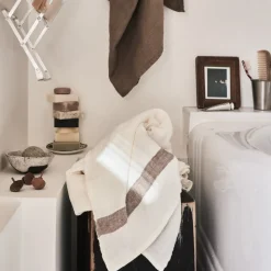 Serviette de bain en lin - Nid d'abeille - Bande Brun Cha Iro