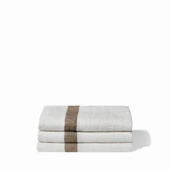 Serviette de bain en lin - Nid d'abeille - Bande Brun Cha Iro