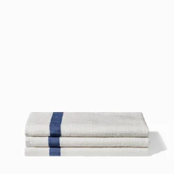 Serviette de bain en lin - Nid d'abeille - Bande Bleu Shibori