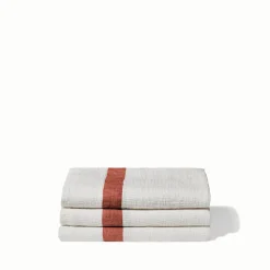 Serviette de bain en lin - Nid d'abeille - Bande Rouge Urushi