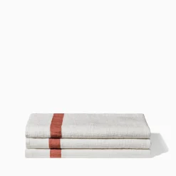 Serviette de bain en lin - Nid d'abeille - Bande Rouge Urushi