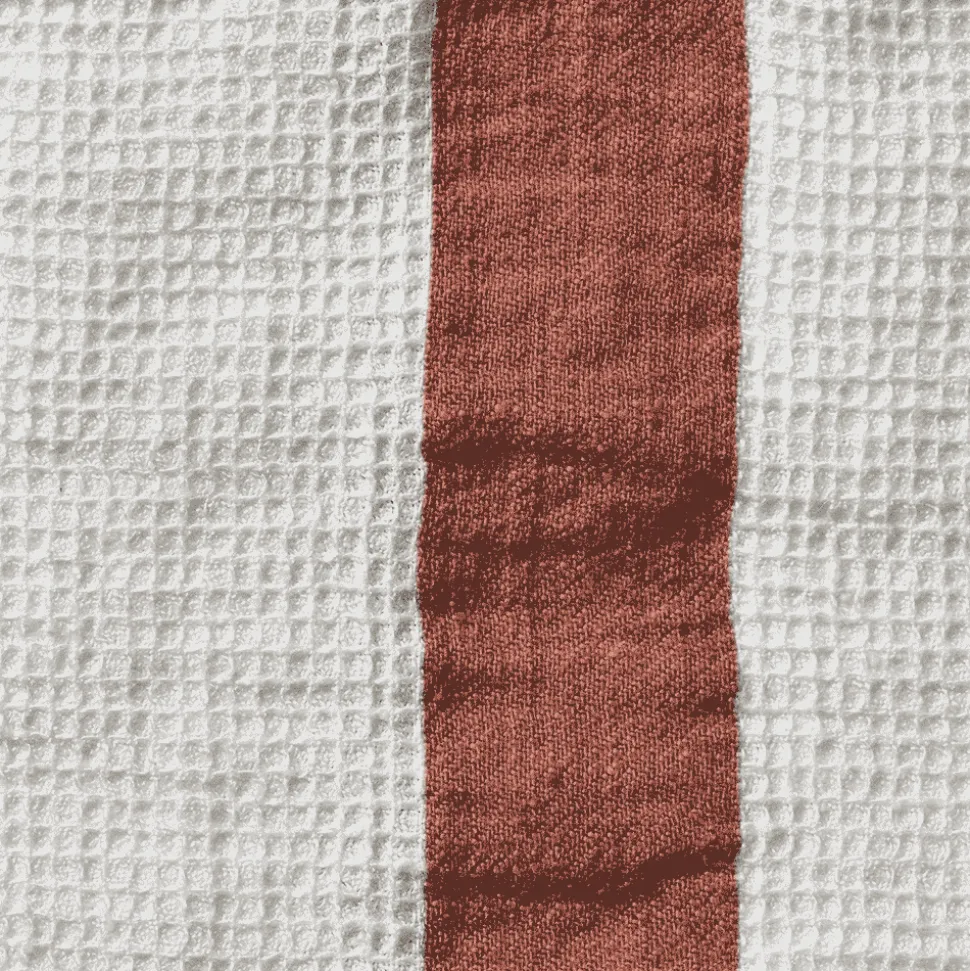 Serviette de bain en lin - Nid d'abeille - Bande Rouge Urushi