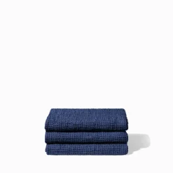 Serviette de bain en lin - Waffle - Bleu Shibori