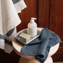Serviette de bain invité en lin - Nid d'abeille - Bleu Pétrole