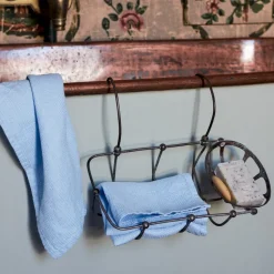 Serviette de bain invité en lin - Nid d'abeille - Bleu Tyrrhénien