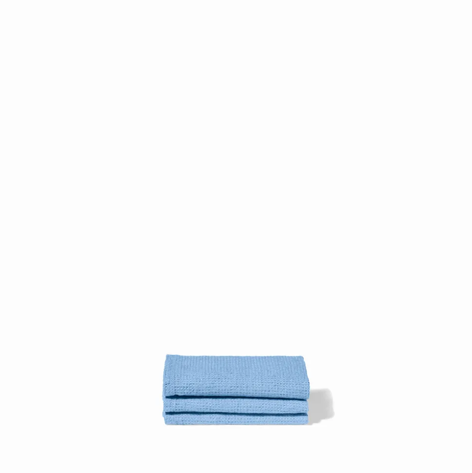 Serviette de bain invité en lin - Nid d'abeille - Bleu Tyrrhénien
