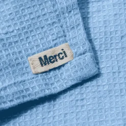Serviette de bain invité en lin - Nid d'abeille - Bleu Tyrrhénien