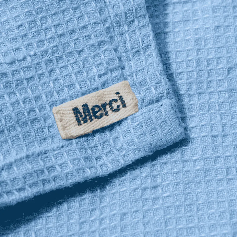Serviette de bain invité en lin - Nid d'abeille - Bleu Tyrrhénien