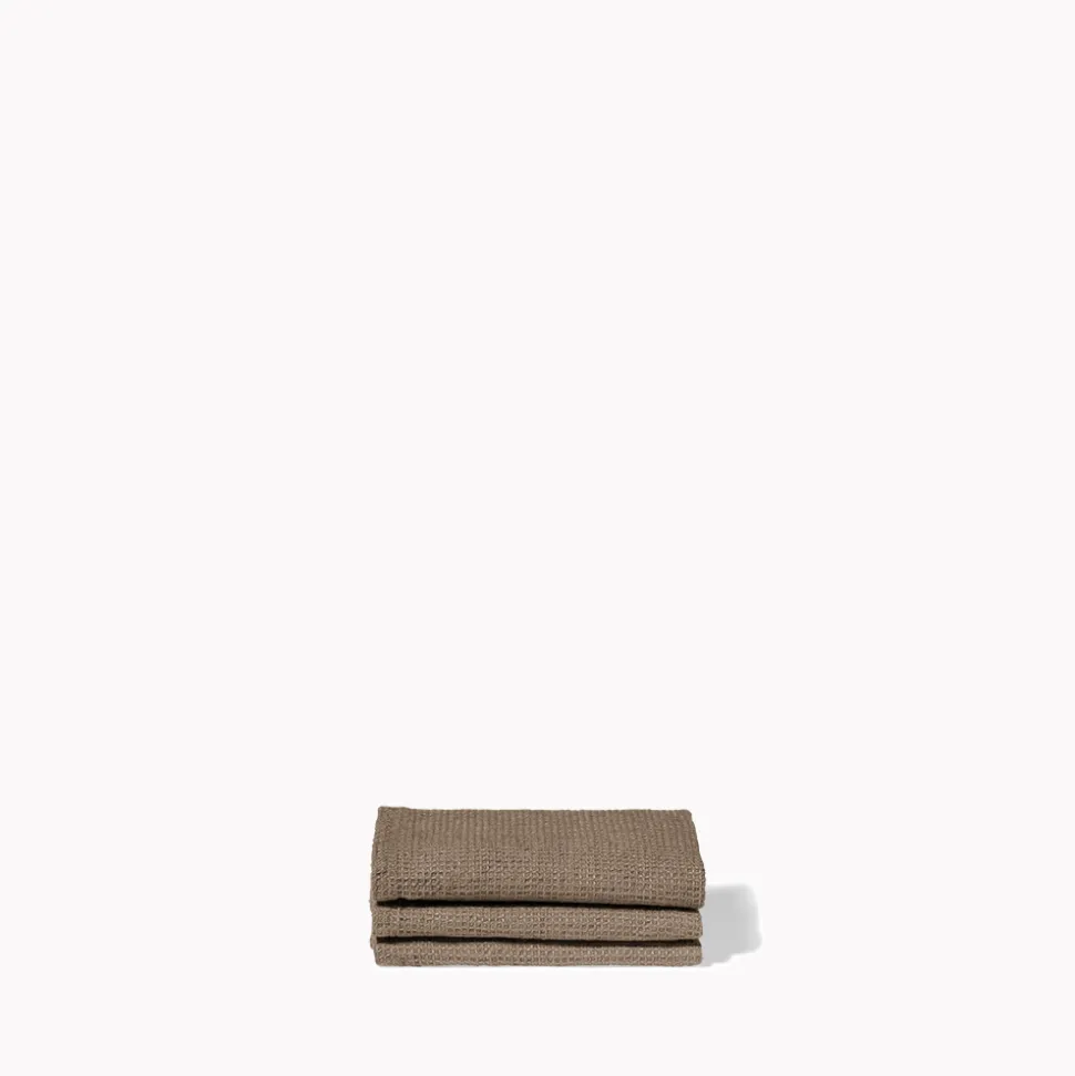 Serviette de bain invité en lin - Nid d'abeille - Brun Cha Iro