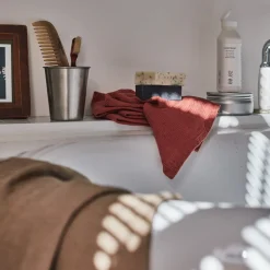 Serviette de bain invité en lin - Nid d'abeille - Rouge Urushi