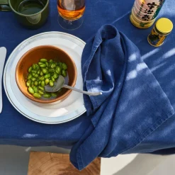 Serviette de table en lin lavé - Bleu Shibori