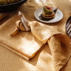 Serviette de table en lin lavé - Carreaux Jaune Asahi