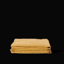 Serviette de table en lin lavé - Carreaux Jaune Asahi