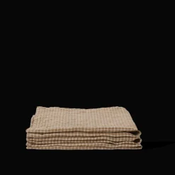 Serviette de table en lin lavé - Carreaux Brun Cha Iro