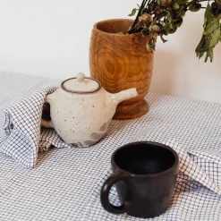 Serviette de table en lin lavé - Carreaux Bleu Shibori