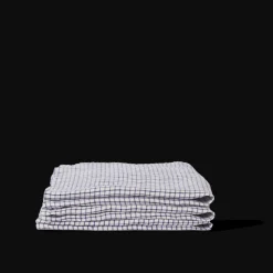 Serviette de table en lin lavé - Carreaux Bleu Shibori