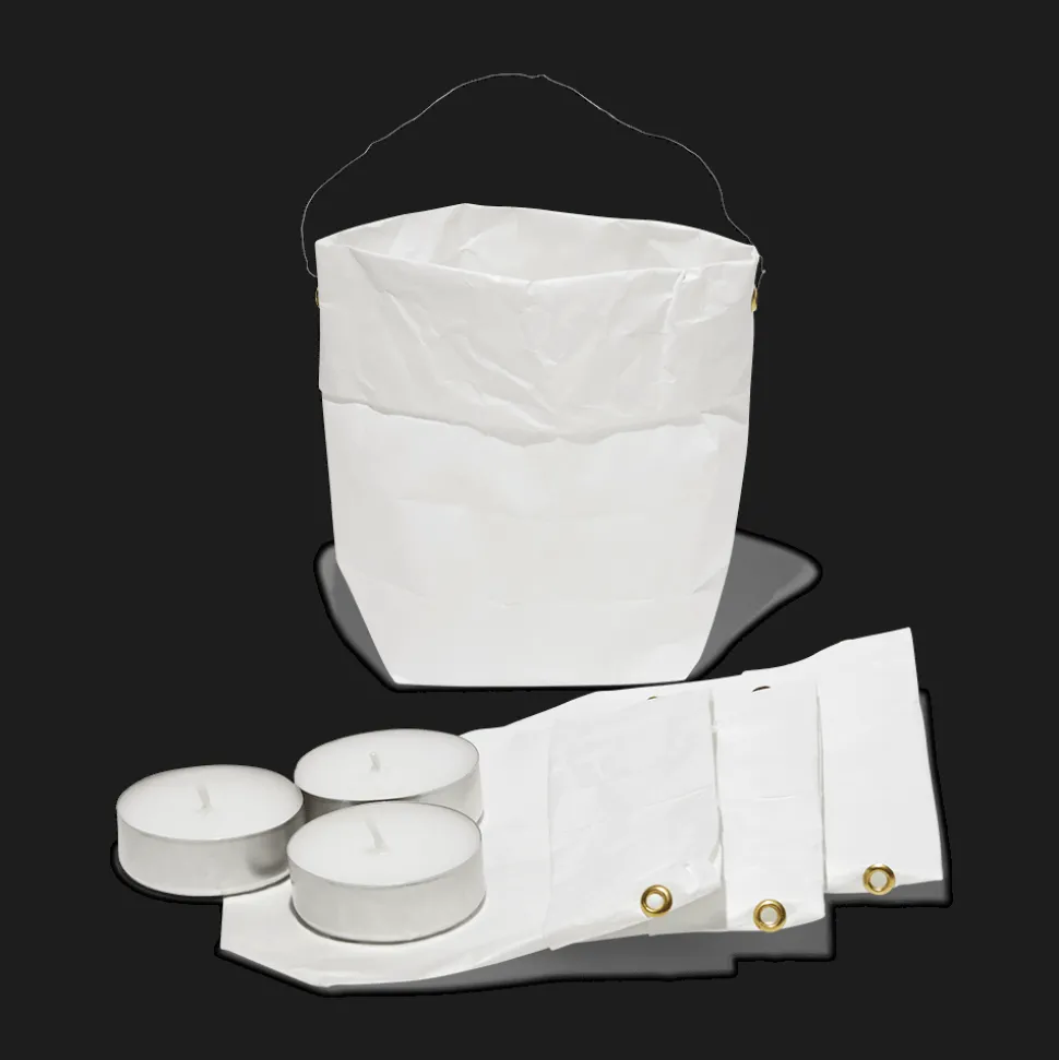 Set de 4 lanternes en papier - Blanc et or