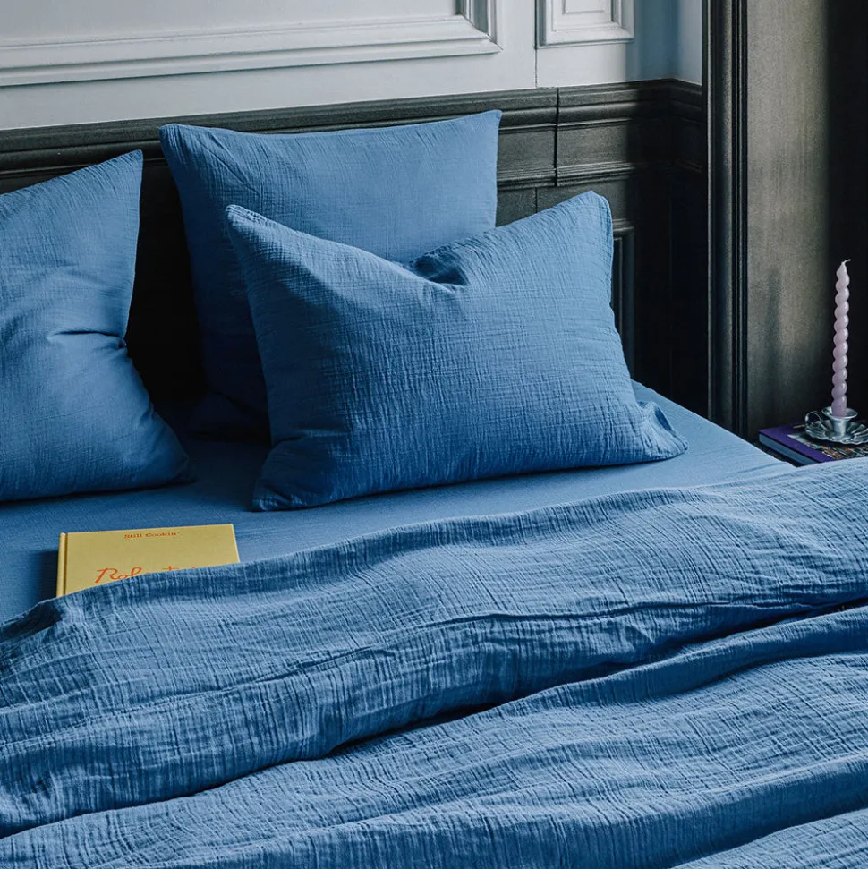 Taie d'oreiller en gaze de coton - Bleu Pompidou