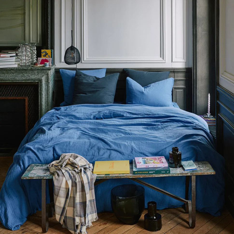 Taie d'oreiller en gaze de coton - Bleu Pompidou