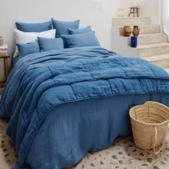Taie d'oreiller en lin lavé - Bleu Paros