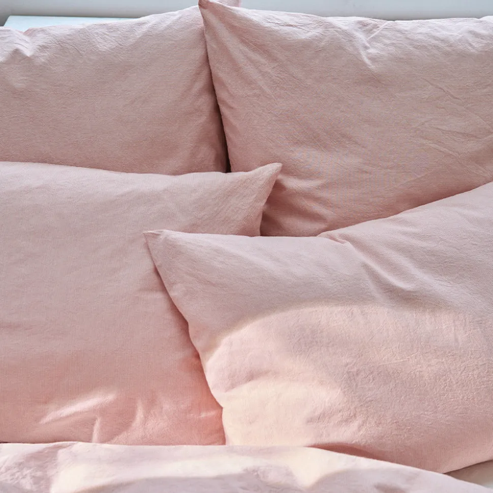 Taie d'oreiller en percale de coton - Rayures Rouge Ocre