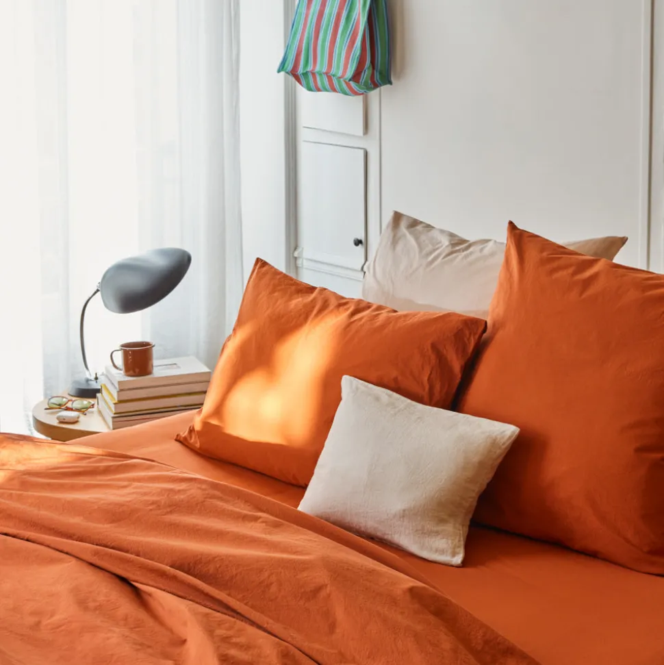 Taie d'oreiller en percale de coton - Rouge Ocre
