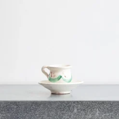 Tasse et soucoupe peinte à la main - Vert