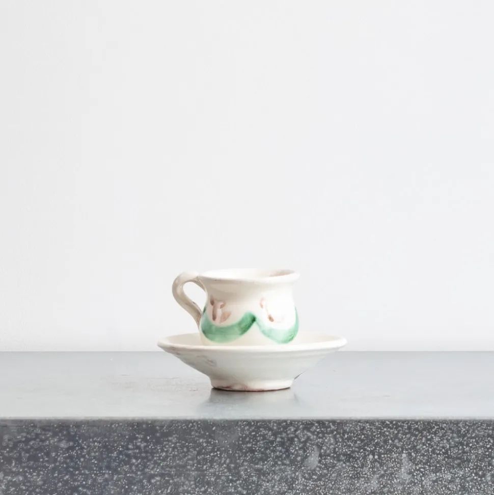 Tasse et soucoupe peinte à la main - Vert
