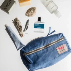 Trousse de toilette en lin lavé - Bleu Paros