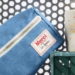 Trousse de toilette en lin lavé - Bleu Paros