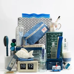 Trousse de toilette en lin lavé - Bleu Paros