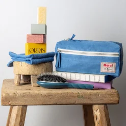 Trousse de toilette en lin lavé - Bleu Paros